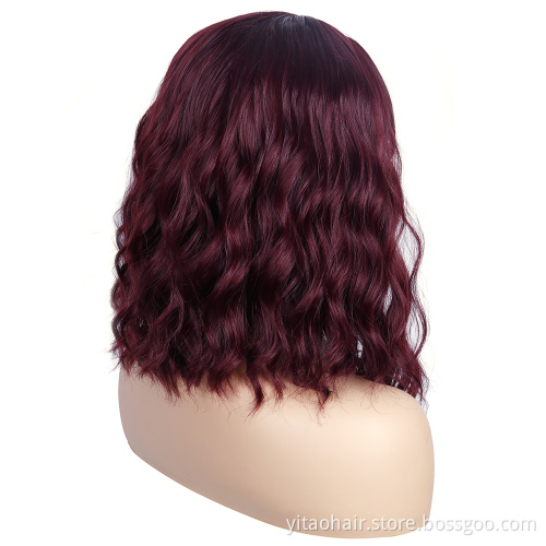Wholesale Wavy Bob Wigs with Bangs for Women Short Colored Synthetic Hair Wigs Shoulder Length Pastel Bob Synthetic Cosplay Wig